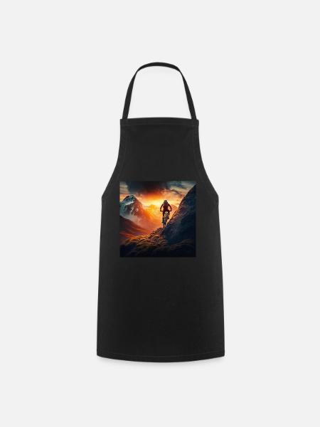Mountain bike riders in the sunset downhill - Cooking Apron - black