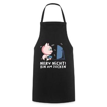 Bin am Zocken Gaming Schwein - Kochschürze - Schwarz - Vorne - AI Model Male 185 dark (185cm)