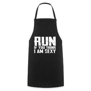 Courir si tu penses que je suis sexy drôle marathon - Tablier de cuisine - noir - Devant - AI Model Male 185 dark (185cm)
