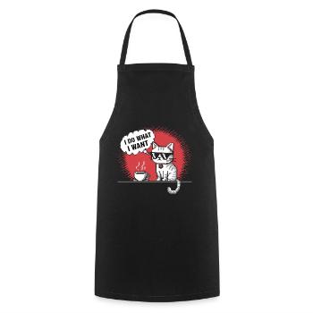 Pixel Cat with Coffee Cup T-Shirt - Cooking Apron - black - Front - AI Model Male 185 dark (185cm)