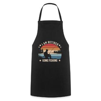 I Am Retired – Gone Fishing Vintage Sunset Design - Cooking Apron - black - Front - AI Model Male 185 dark (185cm)
