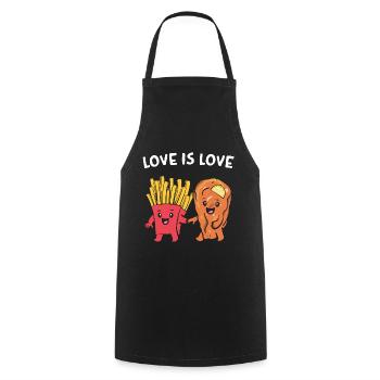 Schnitzel mit Pommes Love Is Love Valentinstag - Kochschürze - Schwarz - Vorne - AI Model Male 185 dark (185cm)