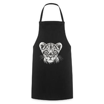 Tender innocence: Siberian lion cub in white - Cooking Apron - black - Front - AI Model Male 185 dark (185cm)