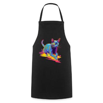 Colorful Cat Neon - Cooking Apron - black - Front - AI Model Male 185 dark (185cm)
