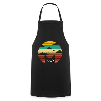 Rétro vintage chat coucher de soleil chat vintage - Tablier de cuisine - noir - Devant - AI Model Male 185 dark (185cm)