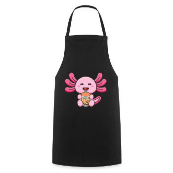 Bubble Milk Tea Axolotl Drinking Boba Tea - Cooking Apron - black - Front - AI Model Male 185 dark (185cm)