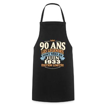 juin 1933 - anniversaire 1933 - 90 ans - Tablier de cuisine - noir - Devant - AI Model Male 185 dark (185cm)
