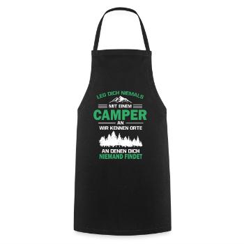 Camper Zelten Wohnwagen - Kochschürze - Schwarz - Vorne - AI Model Male 185 dark (185cm)