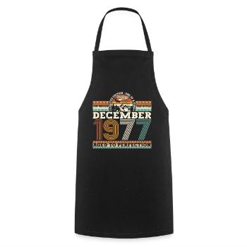 December Vintage 1977 45th Birthday Gift - Cooking Apron - black - Front - AI Model Male 185 dark (185cm)