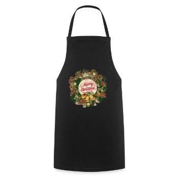 Merry Christmas Wreath. Traditional. Victorian. - Cooking Apron - black - Front - AI Model Male 185 dark (185cm)