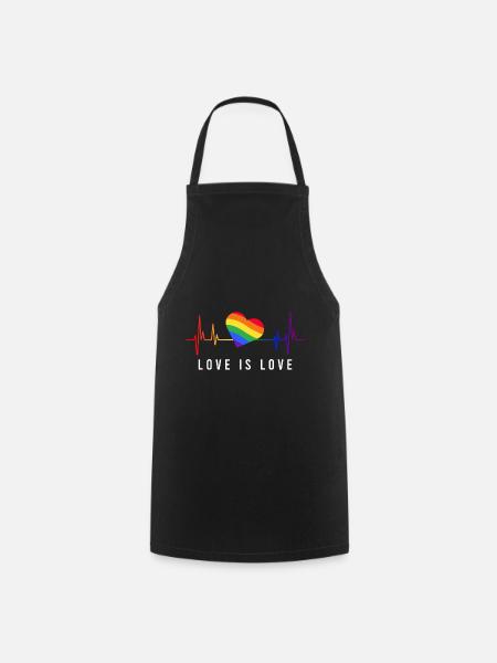 El amor es amor Orgullo gay Heartbeat Rainbow - Delantal de cocina - negro