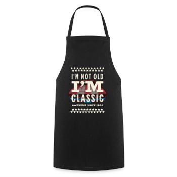 Pas vieux - classique depuis 1984 - 1984 Cadeau d’anniversaire - Tablier de cuisine - noir - Devant - AI Model Male 185 dark (185cm)