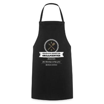 Staatlich geprüfter Grillmeister am Bratort - Kochschürze - Schwarz - Vorne - AI Model Male 185 dark (185cm)
