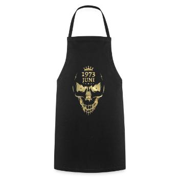 Juni 1973 Totenkopf Gold - Kochschürze - Schwarz - Vorne - AI Model Male 185 dark (185cm)
