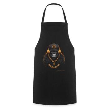 DJ MONKEY MONKEY WITH HEADPHONES AND GOLD CHAIN - Cooking Apron - black - Front - AI Model Male 185 dark (185cm)