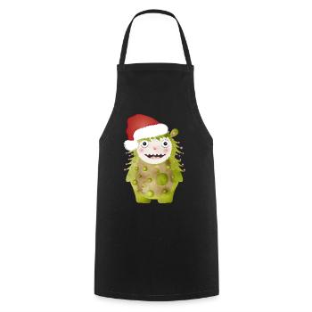 Cheerful green monster celebrating Christmas - Cooking Apron - black - Front - AI Model Male 185 dark (185cm)