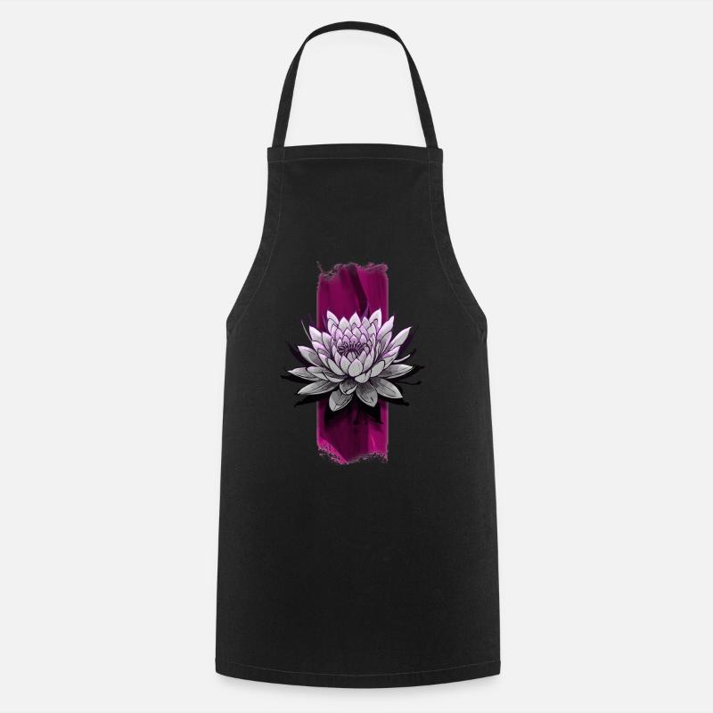 Blushing Bloom: Pink Lotus Flower - Cooking Apron - black