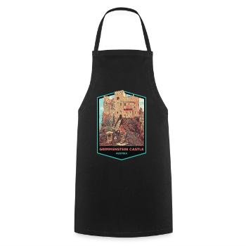 Illustration Grimmenstein Castle, Lower Austria - Cooking Apron - black - Front - AI Model Male 185 dark (185cm)