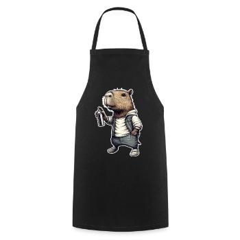 Capybara pulvérise des graffitis - Tablier de cuisine - noir - Devant - AI Model Male 185 dark (185cm)