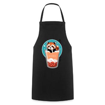 Kawaii Roter Panda im Bubble Tea – Boba Design - Kochschürze - Schwarz - Vorne - AI Model Male 185 dark (185cm)