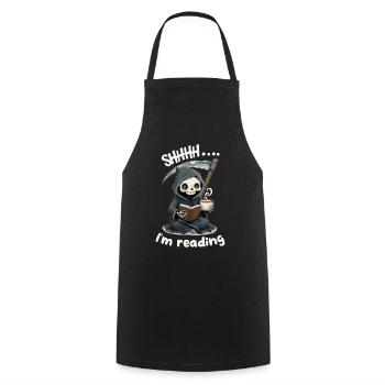 Grim Reaper Reading a Book with Coffee - Cooking Apron - black - Front - AI Model Male 185 dark (185cm)