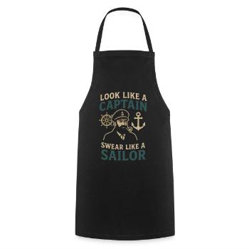 Look like a Captain, Swear like a Sailor saying - Cooking Apron - black - Front - AI Model Male 185 dark (185cm)