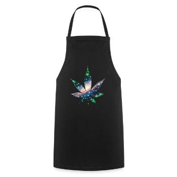 Galaxy Hanfblatt - Cannabis - Weed - Kochschürze - Schwarz - Vorne - AI Model Male 185 dark (185cm)