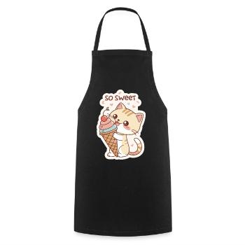 Gourmet cat and pastel cone - Cooking Apron - black - Front - AI Model Male 185 dark (185cm)