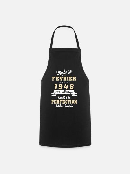 Anniversaire 80 ans - Vintage - Février 1946 - Tablier de cuisine - noir