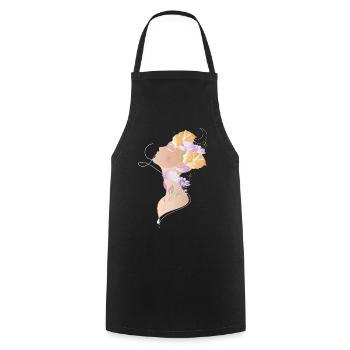 Frauenporträt mit Blumen Illustration  - Kochschürze - Schwarz - Vorne - AI Model Male 185 dark (185cm)