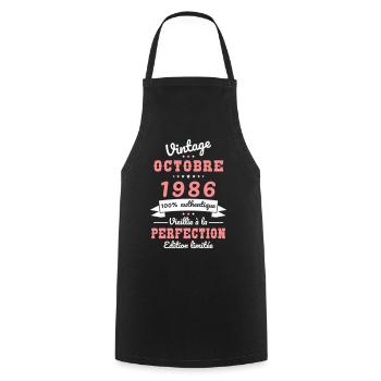 Anniversaire 40 ans - Vintage - Octobre 1986 - Tablier de cuisine - noir - Devant - AI Model Male 185 dark (185cm)