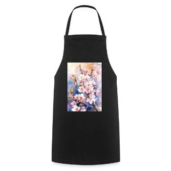 Aquarellfarben pastellfarbene Kirschblüten - Kochschürze - Schwarz - Vorne - AI Model Male 185 dark (185cm)