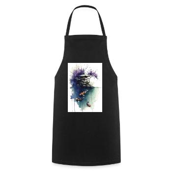 Aquarell-Koi und Kirschpagode - Kochschürze - Schwarz - Vorne - AI Model Male 185 dark (185cm)