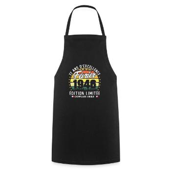 Vintage Cadeau Anniversaire 77 Ans Février 1946 - Tablier de cuisine - noir - Devant - AI Model Male 185 dark (185cm)