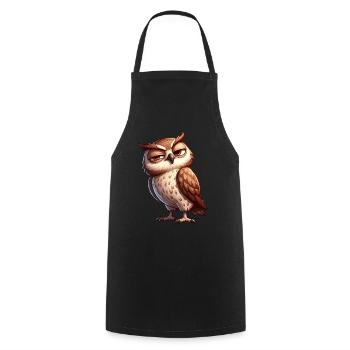 Skeptische freche lustige Cartoon Eule - Kochschürze - Schwarz - Vorne - AI Model Male 185 dark (185cm)