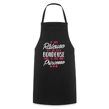 râleuse et princesse / cadeau humour fille - Tablier de cuisine - noir - Devant - AI Model Male 185 dark (185cm)