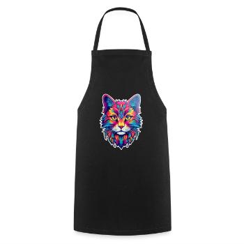 Katze psychedelisch bunt illustriert - Kochschürze - Schwarz - Vorne - AI Model Male 185 dark (185cm)