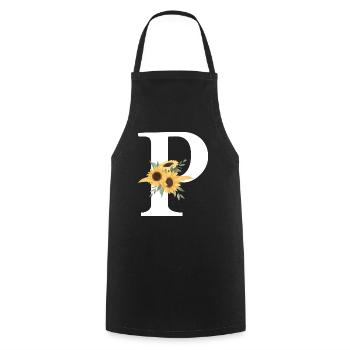 Letter p floral sunflower - Cooking Apron - black - Front - AI Model Male 185 dark (185cm)