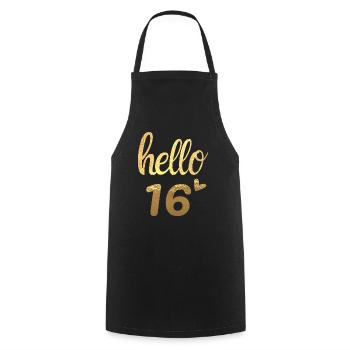 Hello 16 doré - Tablier de cuisine - noir - Devant - AI Model Male 185 dark (185cm)