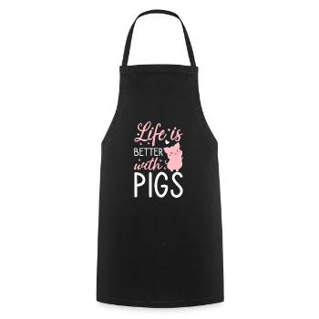 Life is better with pigs piglet pink - Cooking Apron - black - Front - AI Model Male 185 dark (185cm)