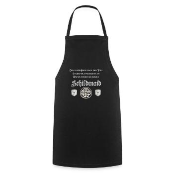 Schildmaid Wkingerin | Nordische Wikinger Sprüche - Kochschürze - Schwarz - Vorne - AI Model Male 185 dark (185cm)