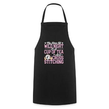Tea and cross stitch crafts, quilting, sewing, - Cooking Apron - black - Front - AI Model Male 185 dark (185cm)