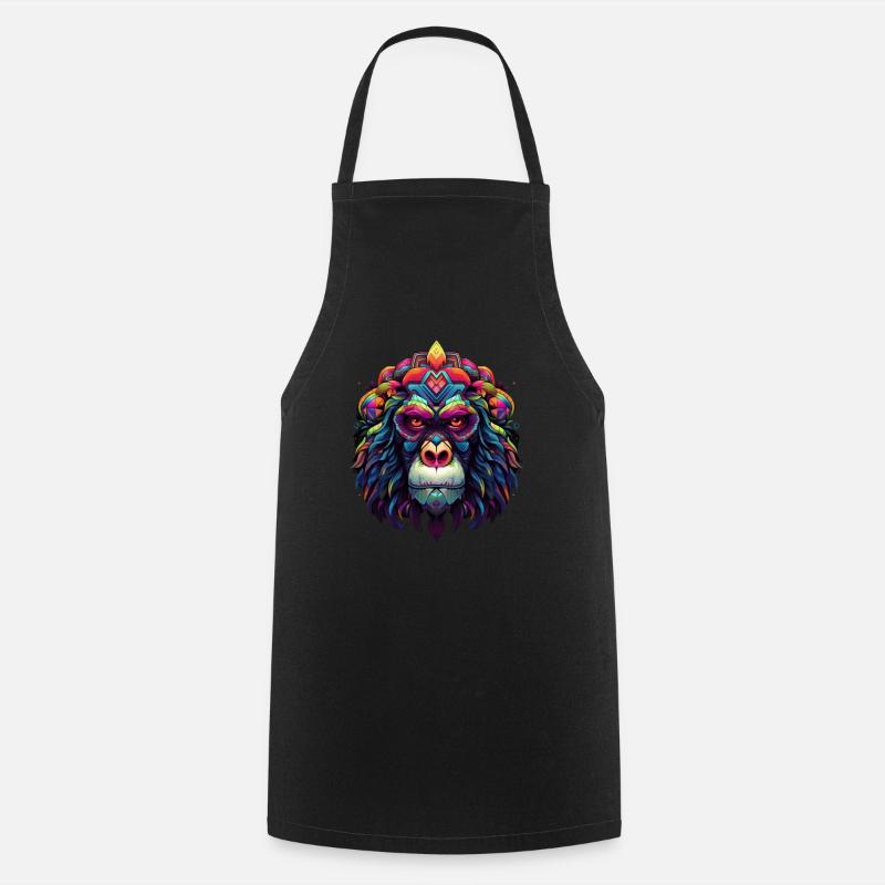 Mystical Rainbow Monkey - Cooking Apron - black