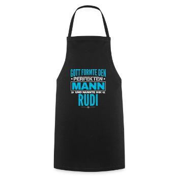 Rudi Name Design - Kochschürze - Schwarz - Vorne - AI Model Male 185 dark (185cm)