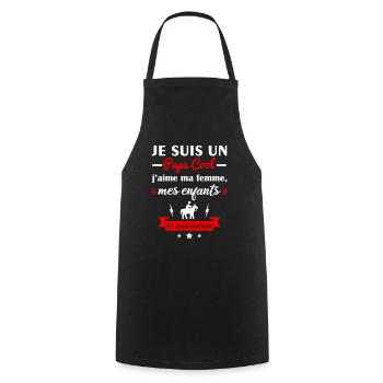 Papa cool j'aime ma femme, mes enfants, équitation - Tablier de cuisine - noir - Devant - AI Model Male 185 dark (185cm)