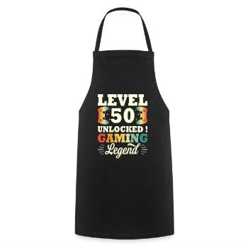 Level 50 Anniversary Gamer 50 Years - Cooking Apron - black - Front - AI Model Male 185 dark (185cm)