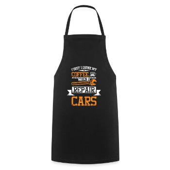 First coffee then repair cars - Cooking Apron - black - Front - AI Model Male 185 dark (185cm)