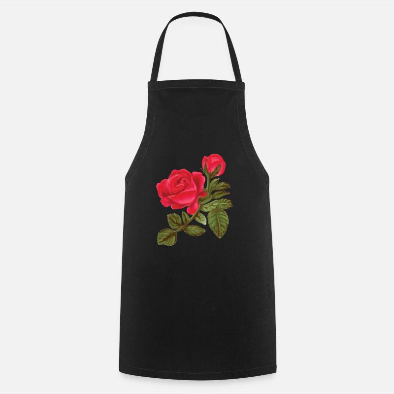 Rose Watercolor hand-painted - Cooking Apron - black