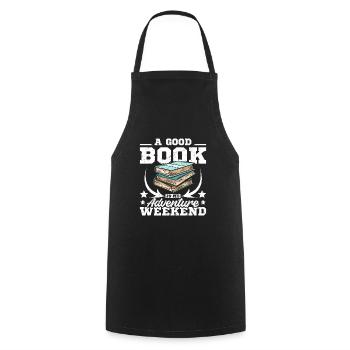 Un bon livre est mon week-end d’aventure - Tablier de cuisine - noir - Devant - AI Model Male 185 dark (185cm)