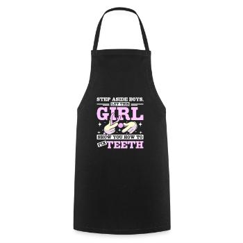 Let this girl show you how to fix teeth - Cooking Apron - black - Front - AI Model Male 185 dark (185cm)